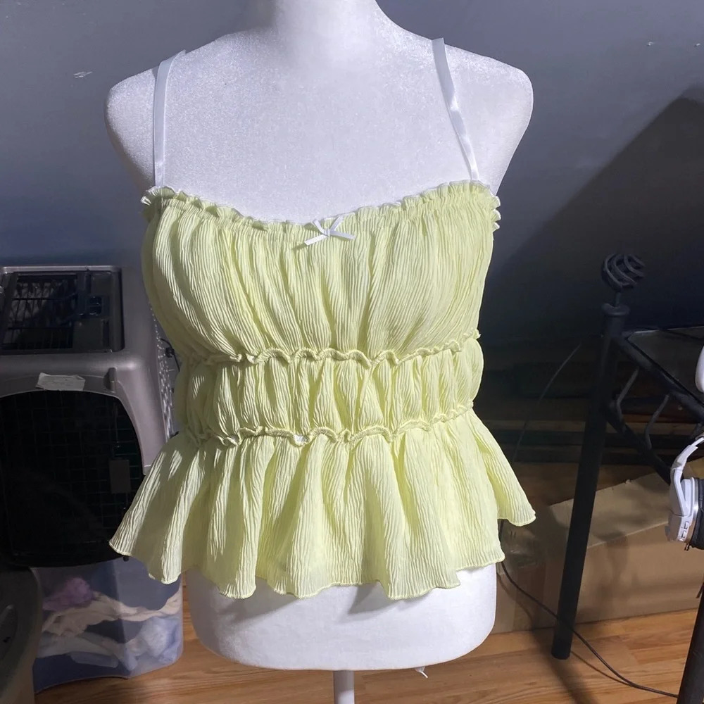 Light Yellow Ruffle Tank with Adjustable Straps - Picture 1 of 2